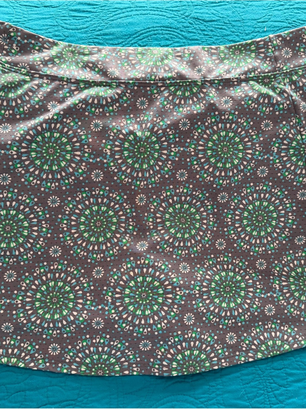 L.L. Bean Brown Skort with Green and White Medallion Print